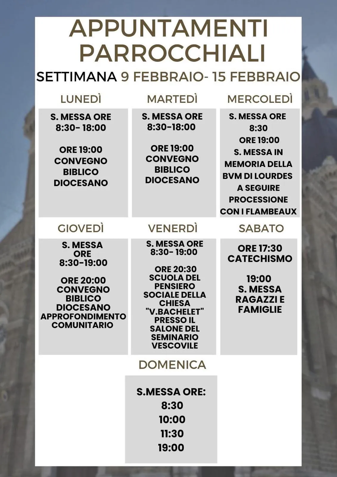 Appuntamenti parrocchiali Duomo di Cerignola – settimana 9 15 febbraio